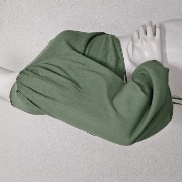 Wild Love (NEW) Retro Hippie 70's Puff Sleeves Green Tie Wrap Crop Top Size M - Picture 7 of 8